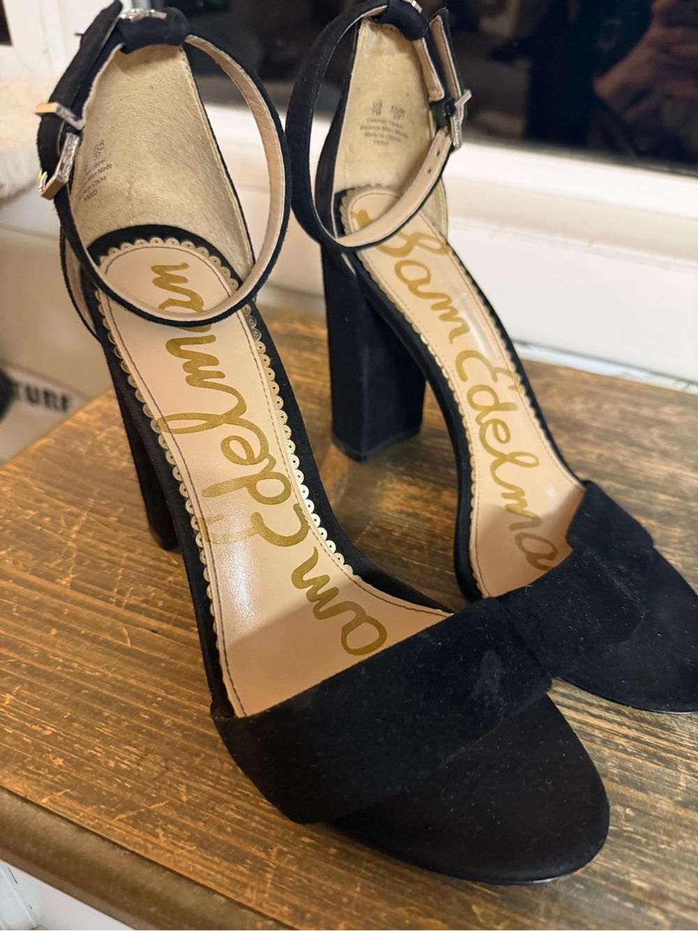 Sam Edelman Black Suede Leather Ankle-Strap Block Heels